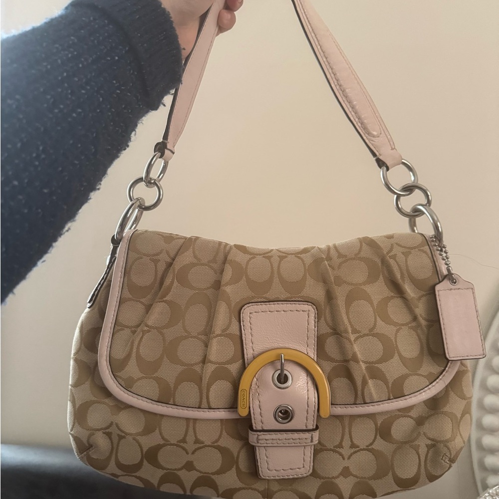 Coach Tan Pink SoHo Signature Shoulder Bag